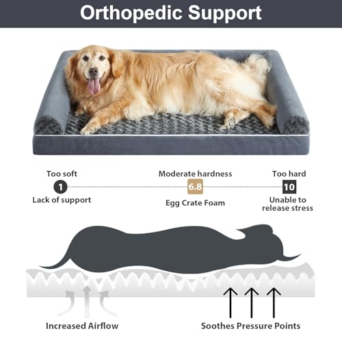 Orthopedic Washable Large Dog Bed for Senior Dog Comfy Sleep (36"l x 27"w x 6.5"th / Dark Grey)