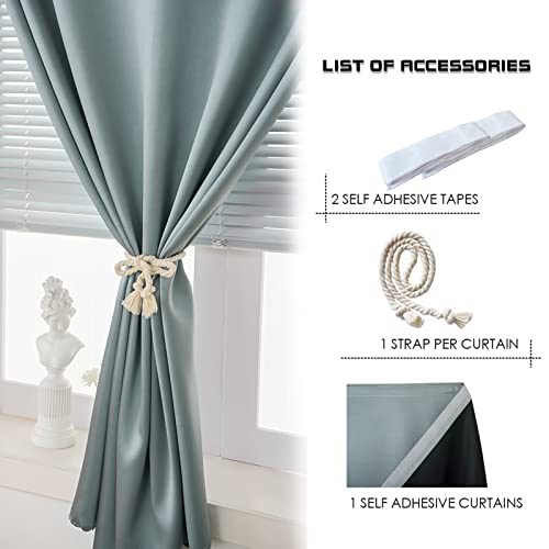 100% Blackout Shades Window Cover Self Adhesive Curtains Sticky Curtain Portable Easy Open Black Out Curtains for Bedroom Living Room No Drilling (Silver Grey/ Thickened / 59"W x 72"L (Pack of 1))