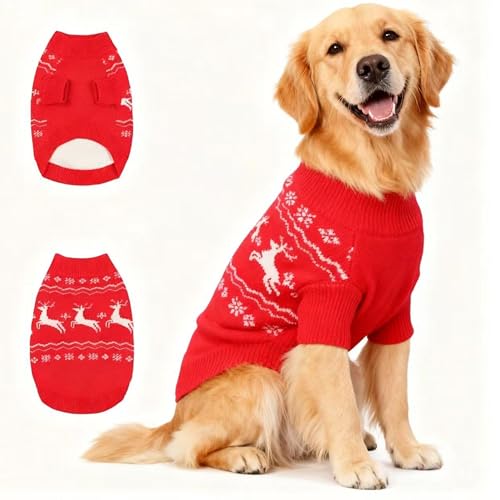 Christmas Dog Sweaters for Small Medium Large Dogs Classic Turtleneck Holiday Xmas Pet Clothes Cozy Stretchy Sweater for Chihuahua (Christmas Reindeer(Order One Size Up) / XX-Large)