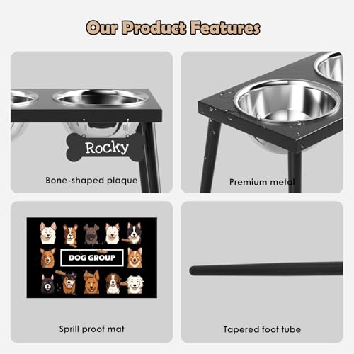 Metal Raised Dog Bowl Stand for Large and Medium Dogs (Height-10inch / Black-L)