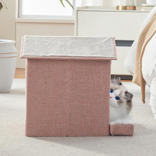 Cat Beds for Indoor Cats (Pink / 13.7"D x 13.4"W x 16"H)