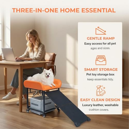 Dog and cat pet Sofa (Orange pet leather stool)