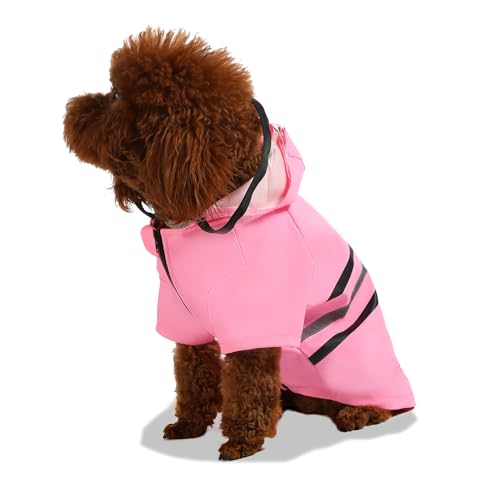 Reflective Dog Raincoat Dog Rain Jacket with Hood Lightweight Waterproof Rain Coat for Puppies (Medium / Blushing)