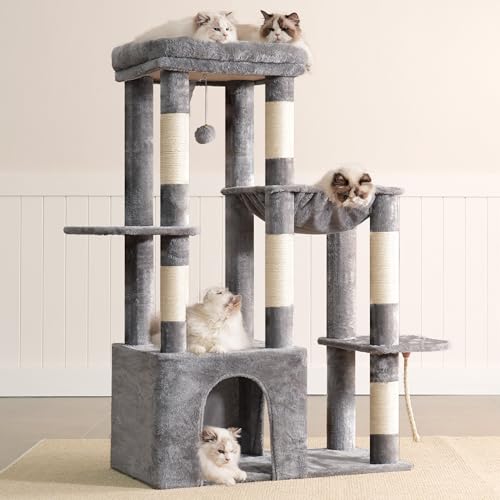 Heavy Duty Cat Tree with Large Base for Large Indoor Cats HCT026W (Light Gray / L)