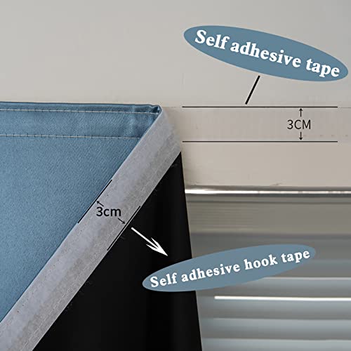 100% Blackout Self Adhesive Curtains Small Window Short Temporary Black Out Curtains Easy to Install Used for Bedroom Kitchen Window Cover (Light Blue/ Thickened / 35"W x 48"L (Pack of 1))