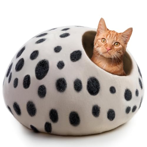 Luxurious Merino Wool Cat Cave (White Polka)