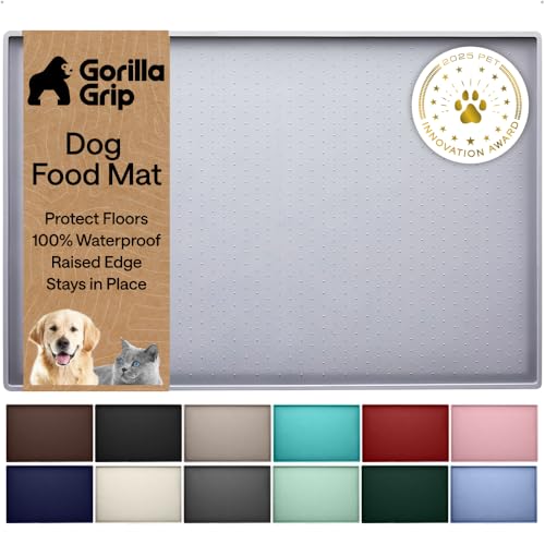 Dog Food Mat 100% Waterproof Silicone (Light Gray / 26"l X 17"w)