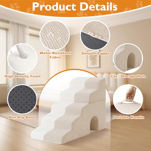 Dog Stairs for Bed 23'' H (Beige / Standard 15.5''x32.3''x23'')