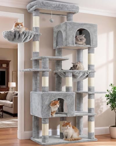 Cat Tree, 76-Inch Tall Heavy Duty Cat Tower for Big Cats HCT039W (Light Gray / 76.8 inch)