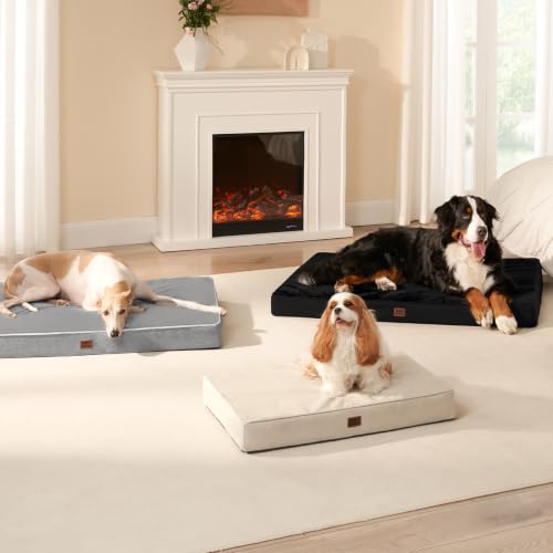 Extra Large Memory Foam Flat Dog Bed Washable (Beige / 44*32*3.5 Inches)