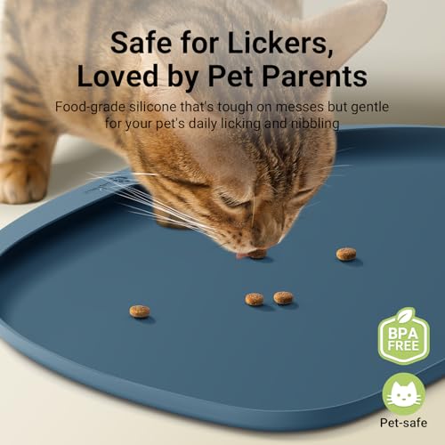 Cat Food Mat Silicone Waterproof Feeding Mat (18"L x 12.5"W / Ocean)