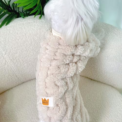 Plush Dog Pajamas for Cold Weather 4 Legged Clothes for Dog Cat Stretchy Puppy Kitten Onesie with Buttons Warm Soft Pet Jumpsuit Winter Coat White Small (Small / White)
