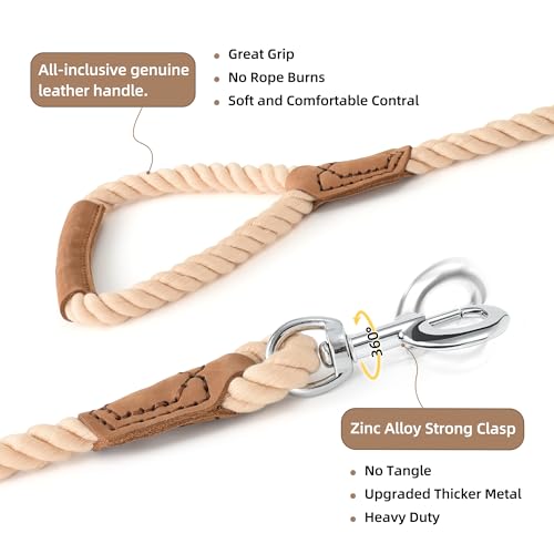 Dog Leash Braided Cotton Rope w (Light Tan / 60 Inch-1/2")