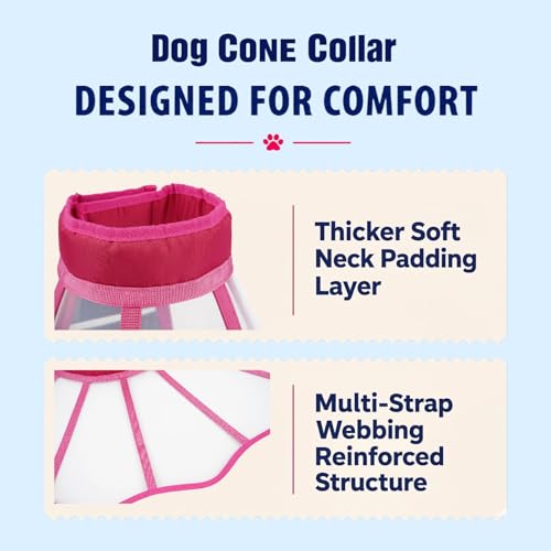 Hard Plastic Dog Surgery Recovery Cone Collar with Soft Neck Pad (Rosered / Medium)