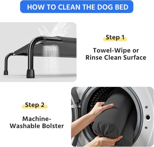 Elevated Dog Bed for Large Dogs with Bolsters (Black / 47.75"L x 31"W x 8"H)