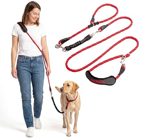 Bungee Rope Handsfree Leash for 1 Dog Medium & Large (Red)