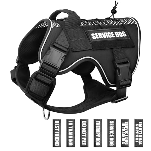 Service Dog in Training Mesh Harness with 10 Removale Pet Patches (X-Large / Black)