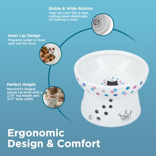 Necoichi Ceramic Raised Cat Food Bowl (Colorful Dots / Regular)