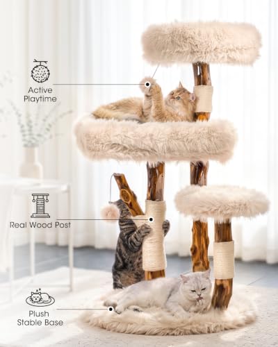 Solid Wood Cat Tree (Yellowish Brown)