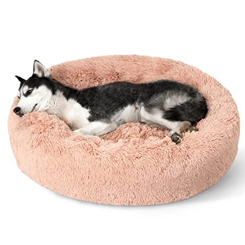 Calming Dog Beds Large Sized Dog Donut Washable Pet Bed (36"L x 36"W x 10"Th / Pink)