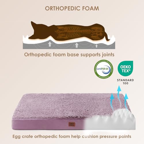 Orthopedic Dog Bed Extra Large with Removable Washable Cover (41*27*3.5 inches / Fog Purple)