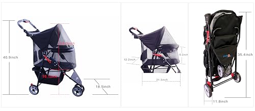 Full Window pet Stroller 3 Wheels for Cats & Dogs