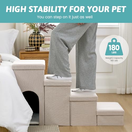 Dog Stairs with Storage (Beige / 43x17x22.6 inch)