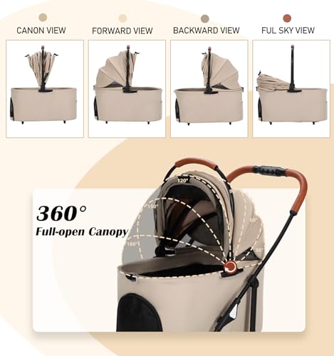 Pet Stroller for Small Dogs Cats Up to 45lbs with Detachable Canopy (Khaki)