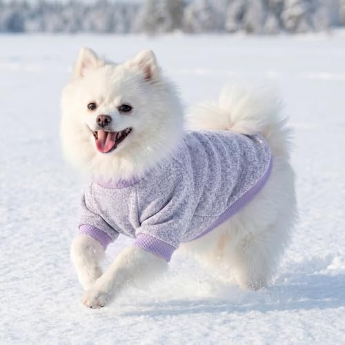 2 Pack Dog Sweaters for Small Dogs Girl Boy Winter Fleece Clothes Warm Soft Dog Sweatshirt Outfit for Dogs Cats Pet Apparel (Blue Purple+ Sweet Purple / L (Back: 15.7", Chest: 19.6", 14-18 lbs))