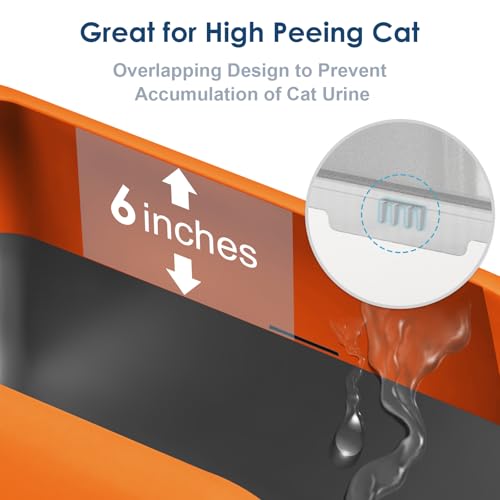 XL Enclosed Stainless Steel Cat Litter Box for Big Cats (Orange & Sliver / Large)