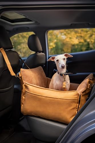 Small Dog Car Seat for Small Medium Pets with Harness Clip (Camel / Medium)