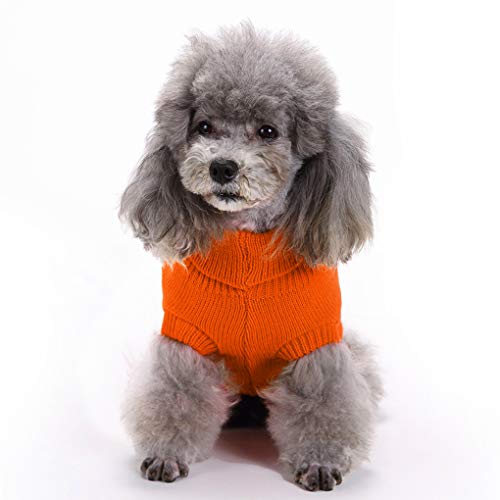 Dog Sweater Soft Warm Turtleneck Knitted Clothes for Small Medium Large Pet (Orange / Large)