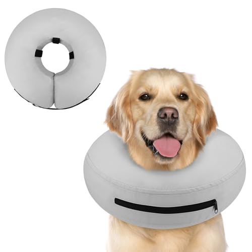 Inflatable Dog Cone Collar Alternative After Surgery (Solid Grey / L(Neck 12"-16"))