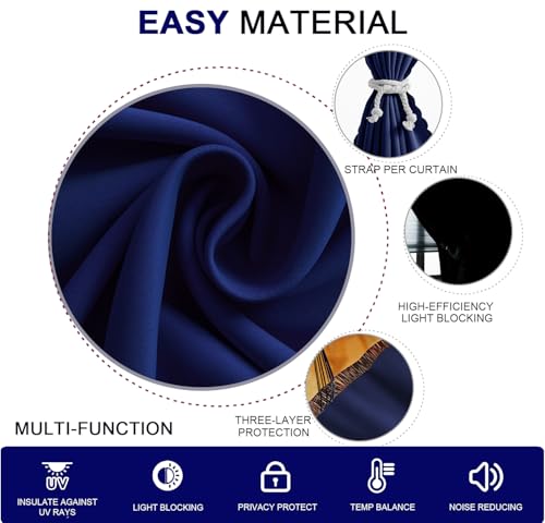 Adhesive Curtains for Window (59"W x 84"L (Pack of 1) / Navy Blue)