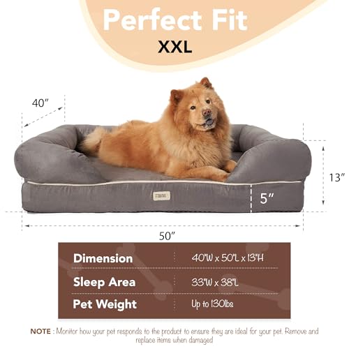 Orthopedic Dog Bed (Memory Foam Dog Bed / Chester Grey / 50.0"L x 40.0"Wx 13.0"Th)