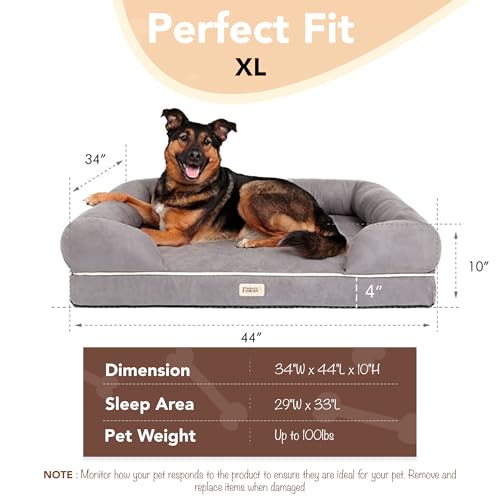 X Large Dog Bed (Memory Foam Dog Bed / Chester Grey / 44.0"L x 34.0"W x 10.0"Th)