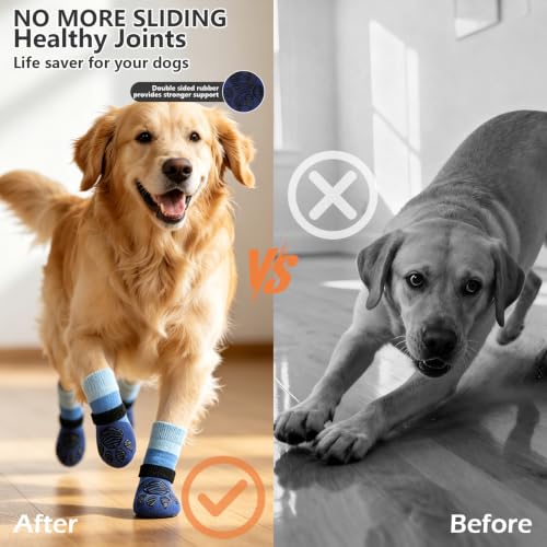 Non Slip Dog Socks for Hardwood Floors to Prevent Licking Paw XS (X-Small(6 Pack) / Blue)