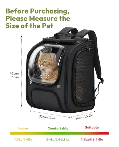 Cat Backpack Carrier (Black / 12.6"L x 10.2"W x 16.5"H)
