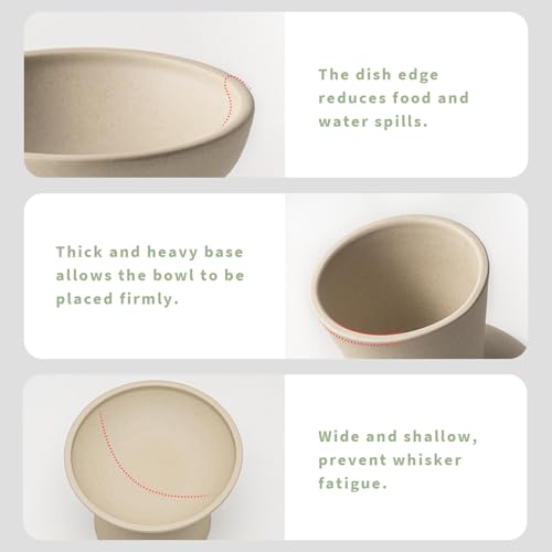 2 Pack Elevated Ceramic Cat Bowls Extra Wide for Food & Water (Pottery Clay)