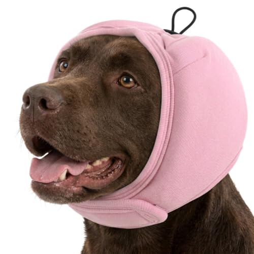 Dog Ear Muffs Noise Protection Thick Padded Dog Calming Hoodie (Pink / Medium)