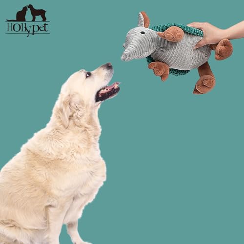 Armadillo Squeaky Dog Toys for Medium Large Dogs (14 IN / Deep Green)