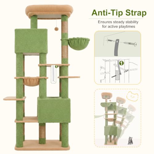 Cat Tree, 76-Inch Tall Heavy Duty Cat Tower for Big Cats HCT039GY (Green and Yellow / 76.8 inch)