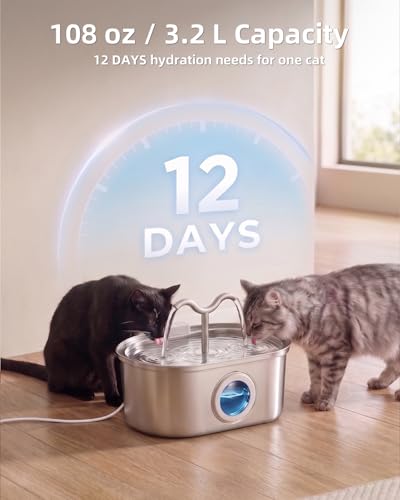 3.2L 108oz Stainless Steel Cat Water Fountain Pet Fountain