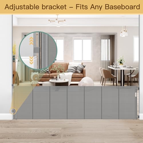Reinforced 159 Inch Extra Wide Retractable Dog Gate with Support Rods (Gray / 37" Tall x 159" Wide（ With Reinforced Bar ）)