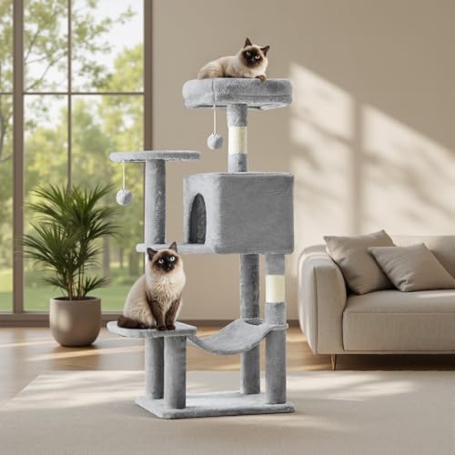 44 Inch Small Cat Tree Tower for Indoor Cats and Kittens (Light Grey / 44IN)