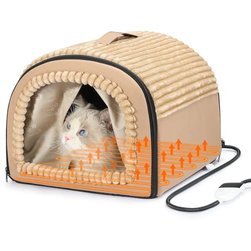 Smart Heated Cat Bed Cave Pet House for Indoor Cats & Small Dogs (Brown)