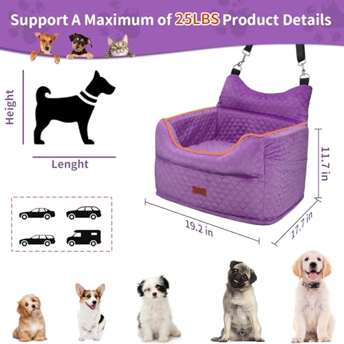 Dog Car Seat for Small Dogs Up to 25 lbs with 6 (Purple)