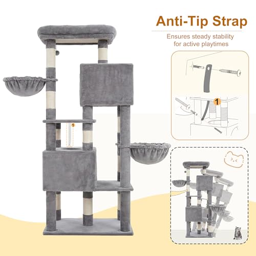 68.1" Cat Tree with Oversized Top Platform & Wide Base HCT059W (Light Gray / 68.1 inch)