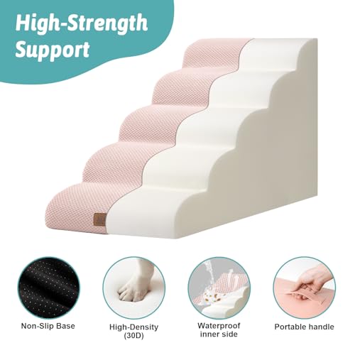 Extra Wide Dog Stair for Small Dog (Pink / Extra Wide:19.7"x33"x22.4")