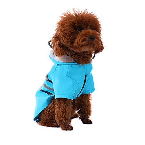 Reflective Dog Raincoat Dog Rain Jacket with Hood Lightweight Waterproof Rain Coat for Puppies (Small / Blue)